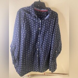 Talbots Navy Blue Blouse with White Pattern